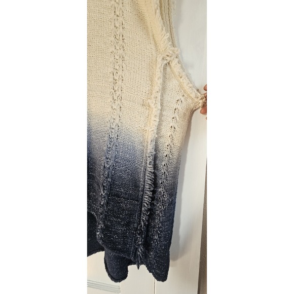 ANTHROPOLOGIE MOTH hooded sweater sleeveless ivory navy ombre frayed woman M/L - Picture 4 of 6